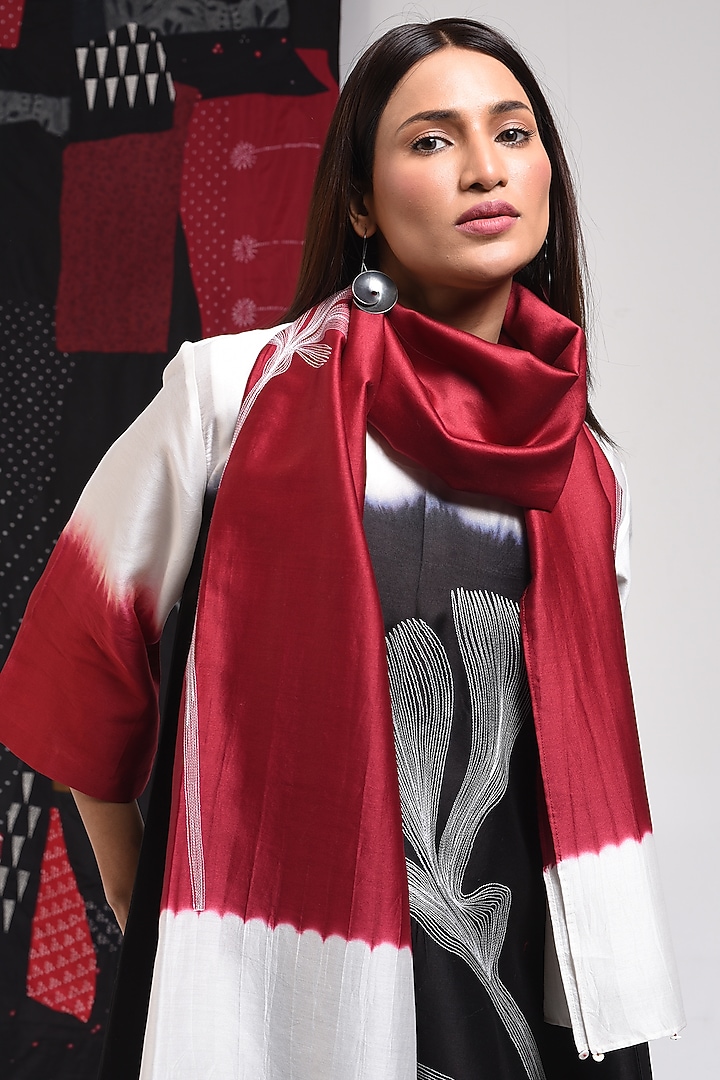 Red Silk Cotton Blend Tie-Dye Printed Stole by Sunita Shanker at Pernia's Pop Up Shop