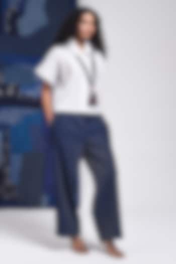 Blue Cotton Parallel Pants by Sunita Shanker at Pernia's Pop Up Shop