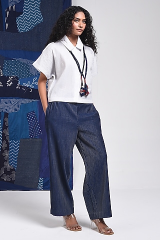 Blue Cotton Parallel Pants by Sunita Shanker