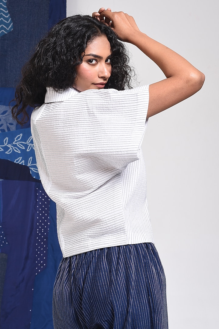 Blue Cotton Parallel Pants by Sunita Shanker at Pernia's Pop Up Shop