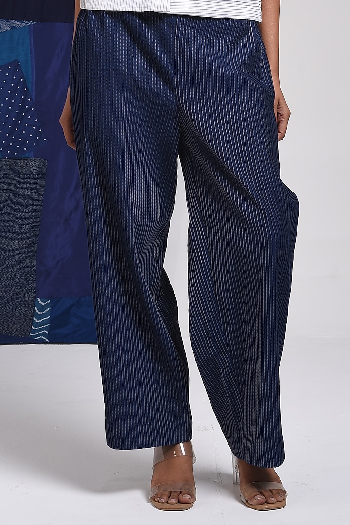 Blue Cotton Parallel Pants by Sunita Shanker at Pernia's Pop Up Shop