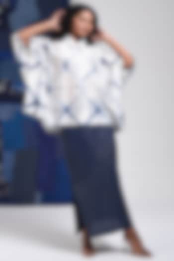 Blue Cotton Pintuck Skirt by Sunita Shanker at Pernia's Pop Up Shop
