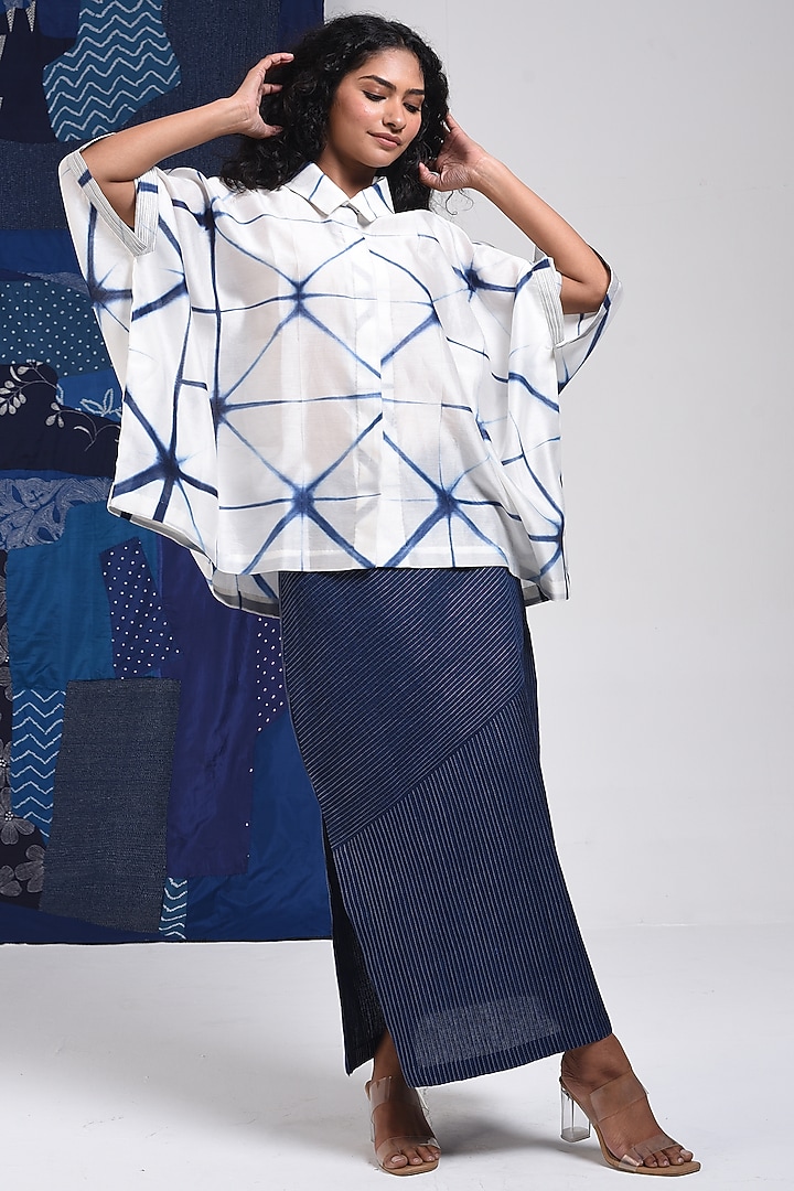 Blue Cotton Pintuck Skirt by Sunita Shanker at Pernia's Pop Up Shop