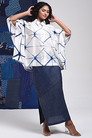 Blue Cotton Pintuck Skirt by Sunita Shanker