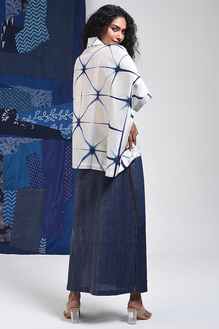 Blue Cotton Pintuck Skirt by Sunita Shanker at Pernia's Pop Up Shop