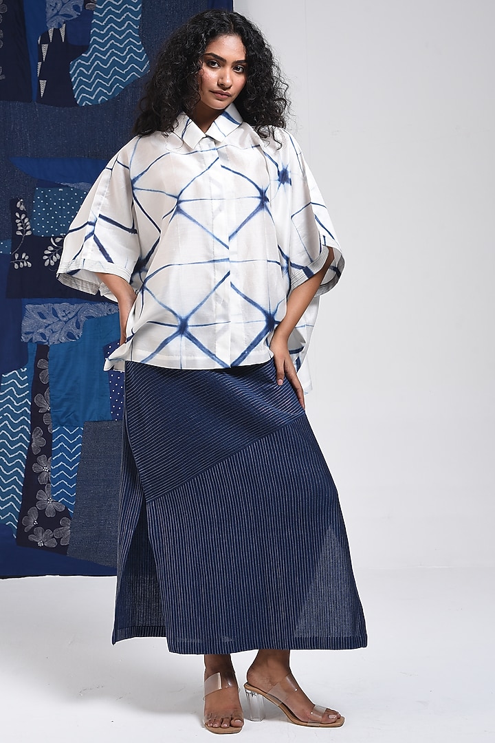 Blue Cotton Pintuck Skirt by Sunita Shanker at Pernia's Pop Up Shop