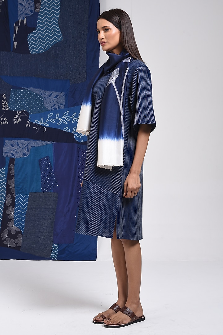 Blue Silk Cotton Blend Tie-Dye Printed Stole by Sunita Shanker at Pernia's Pop Up Shop