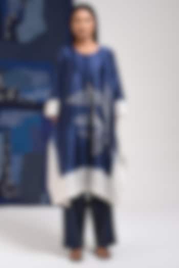 Blue & Ivory Silk Cotton Blend Tie-Dye Printed Kurta by Sunita Shanker at Pernia's Pop Up Shop