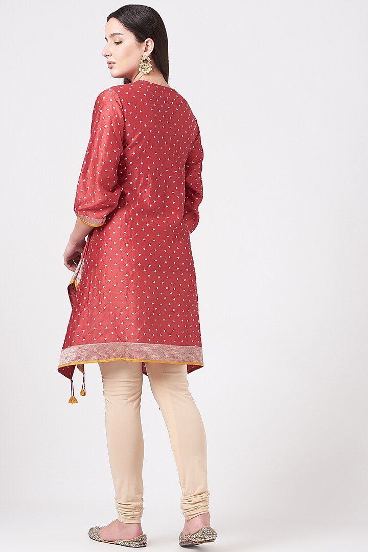 Dull Red Bandhani Tunic by Sunita Shanker at Pernia's Pop Up Shop
