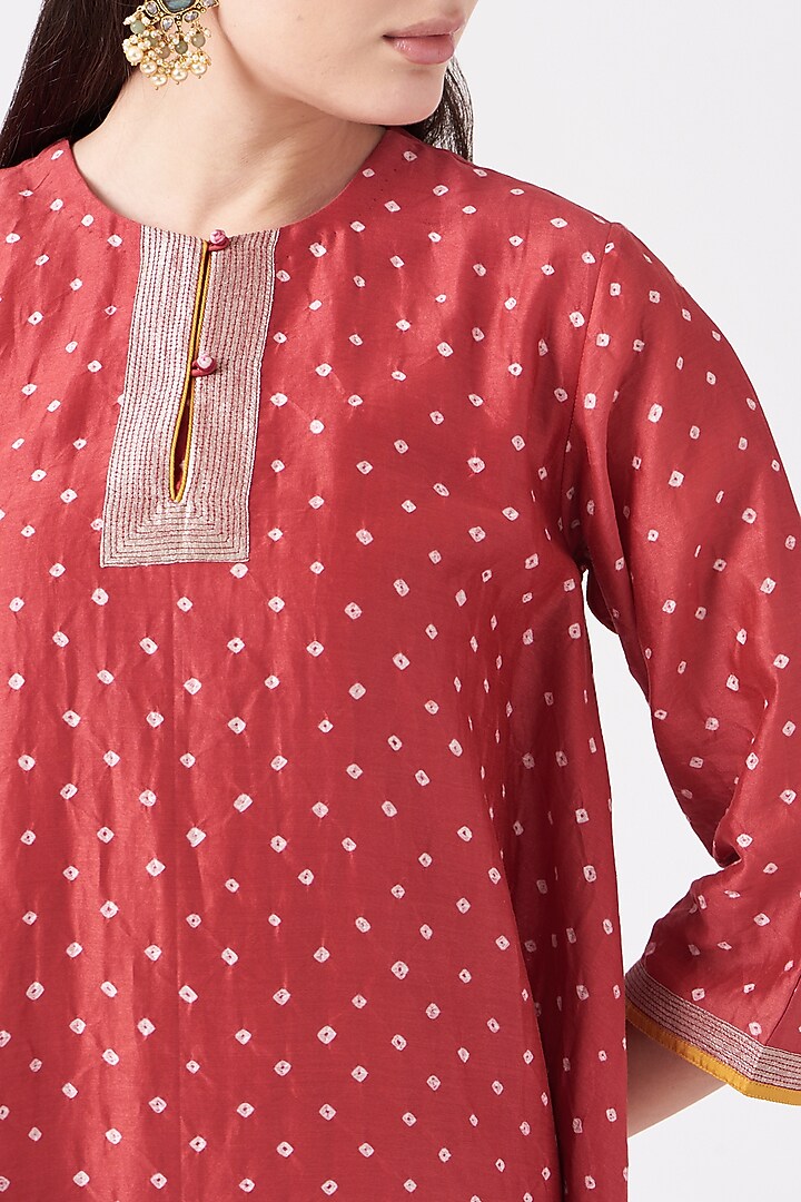 Dull Red Bandhani Tunic by Sunita Shanker at Pernia's Pop Up Shop