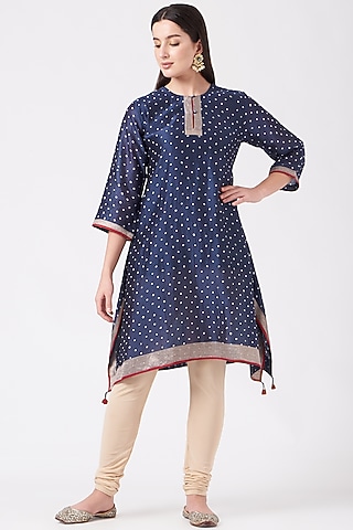 Cobalt Blue Bandhani Tunic by Sunita Shanker