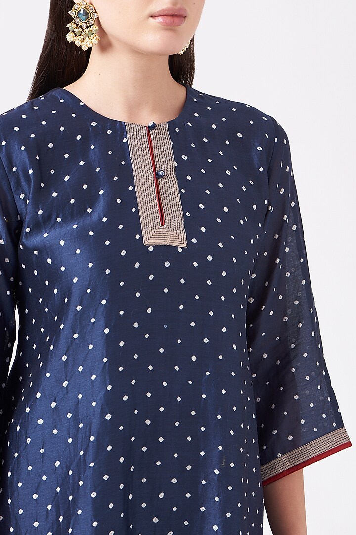 Cobalt Blue Bandhani Tunic by Sunita Shanker at Pernia's Pop Up Shop