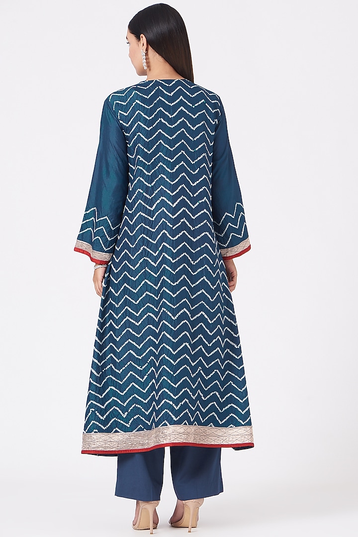 Cobalt Blue Bandhani Printed Kurta Set by Sunita Shanker at Pernia's Pop Up Shop