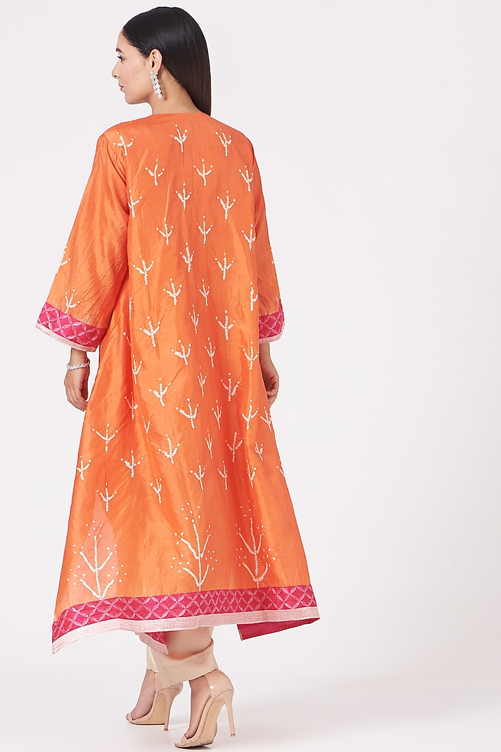 Orange Bandhani Printed Kurta Set by Sunita Shanker at Pernia's Pop Up Shop