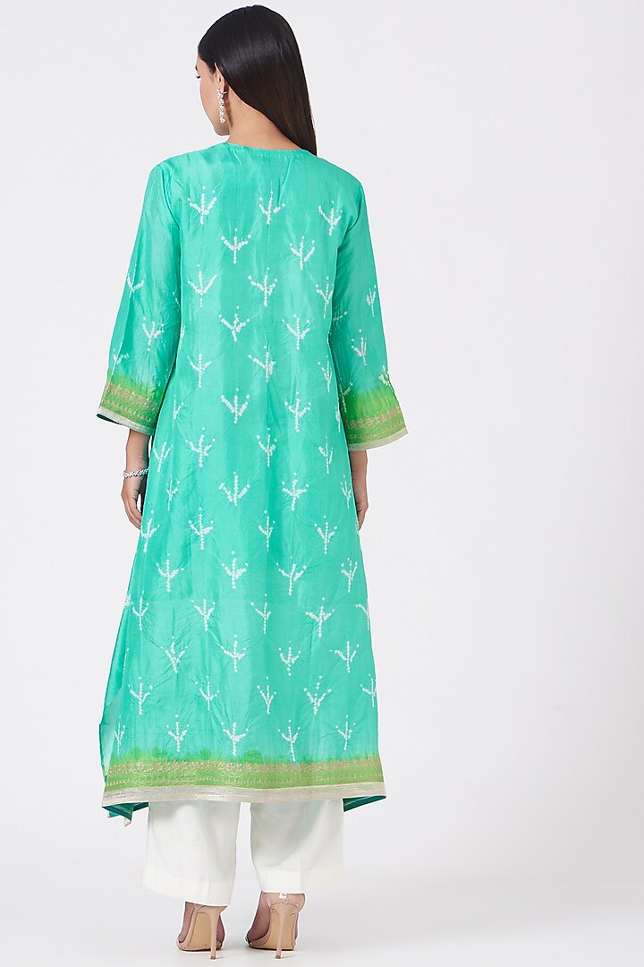 Caribbean Green Bandhani Printed Kurta Set by Sunita Shanker at Pernia's Pop Up Shop