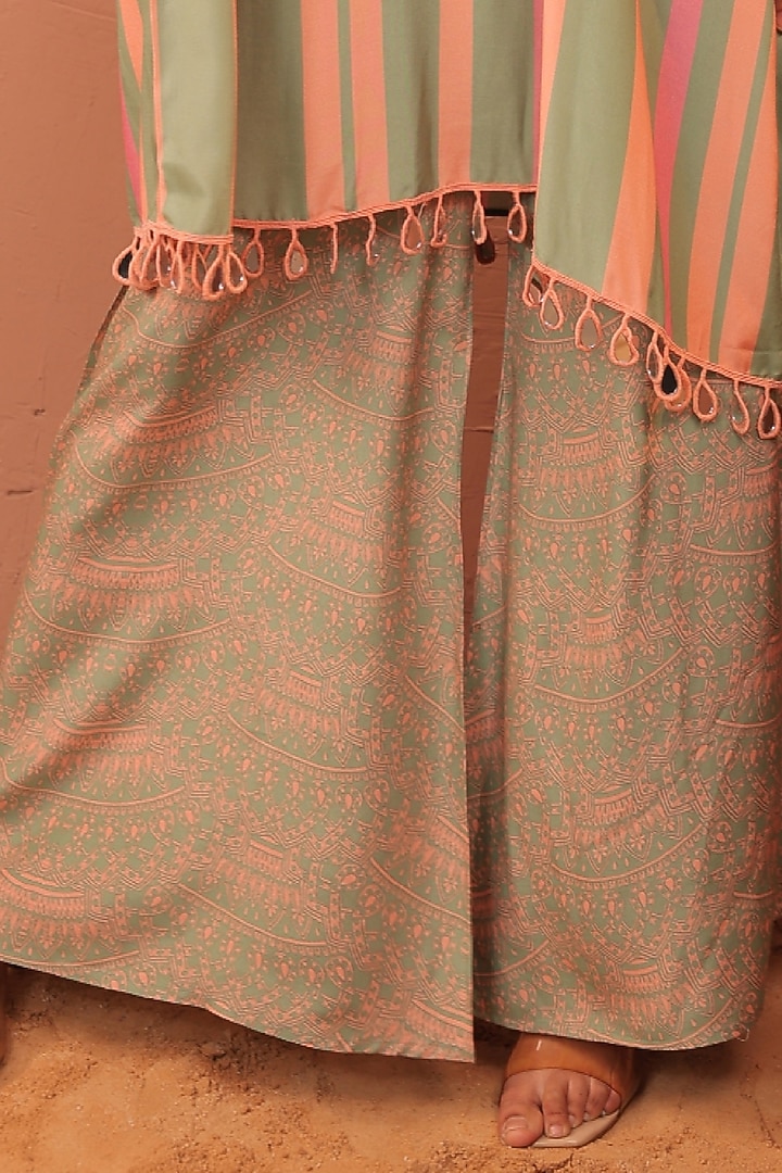 Multi-Colored Cotton Muslin Striped Printed Kaftan Set by Surkh Syahi at Pernia's Pop Up Shop