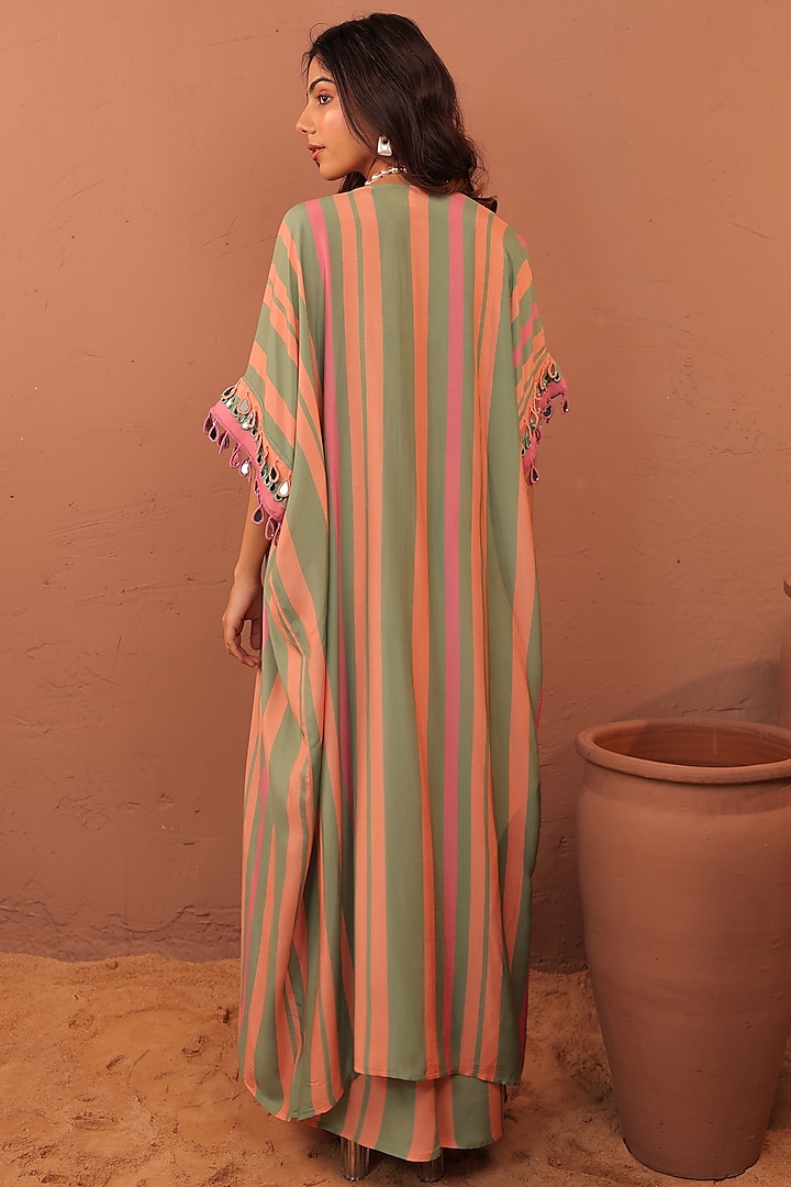 Multi-Colored Cotton Muslin Striped Printed Jacket Set by Surkh Syahi at Pernia's Pop Up Shop