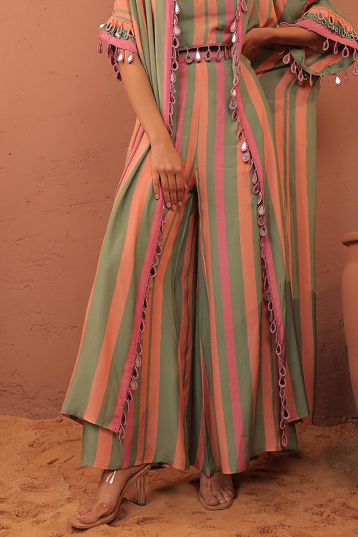 Multi-Colored Cotton Muslin Striped Printed Jacket Set by Surkh Syahi at Pernia's Pop Up Shop