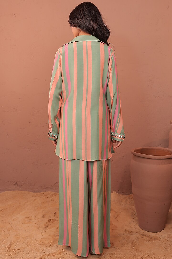 Multi-Colored Cotton Muslin Striped Printed Co-Ord Set by Surkh Syahi at Pernia's Pop Up Shop