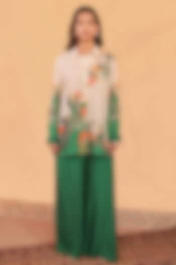 Forest Green & Off-White Muslin Cotton Co-Ord Printed Set by Surkh Syahi at Pernia's Pop Up Shop