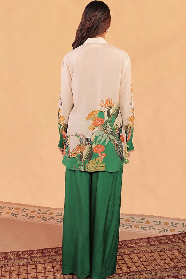 Forest Green & Off-White Muslin Cotton Co-Ord Printed Set by Surkh Syahi at Pernia's Pop Up Shop
