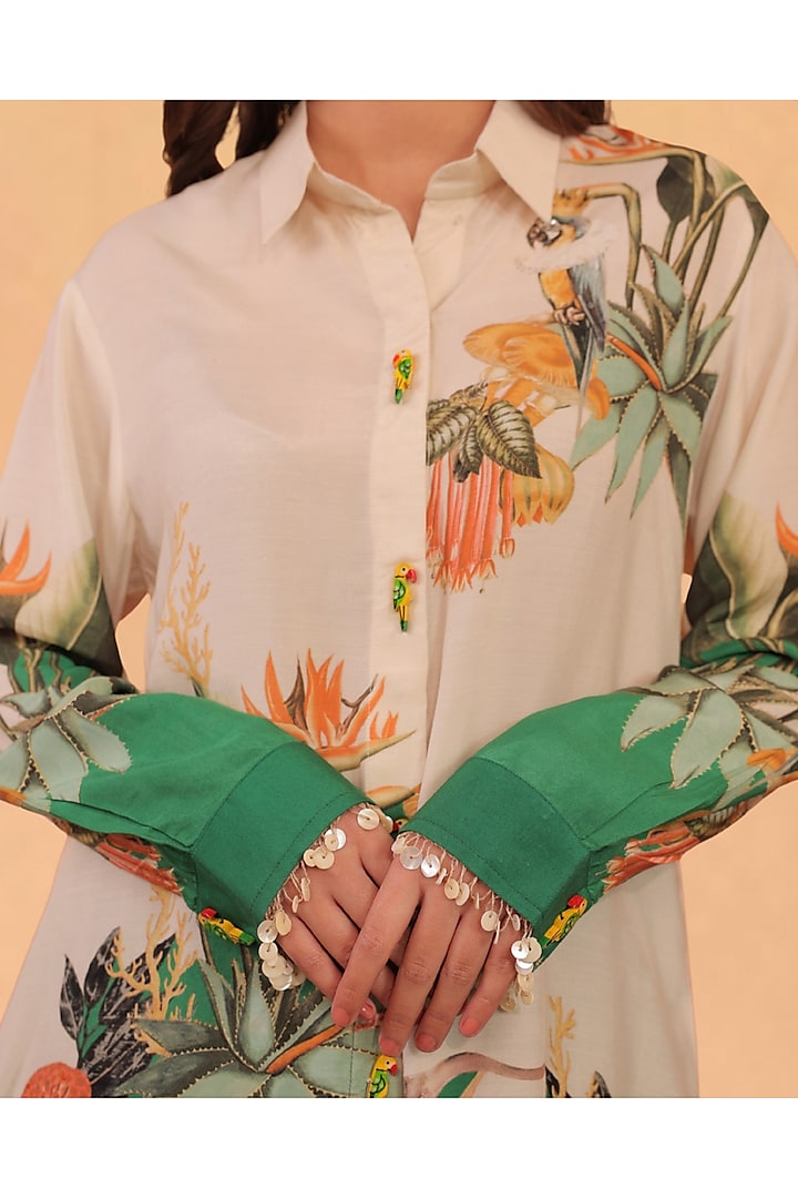 Forest Green & Off-White Muslin Cotton Co-Ord Printed Set by Surkh Syahi at Pernia's Pop Up Shop