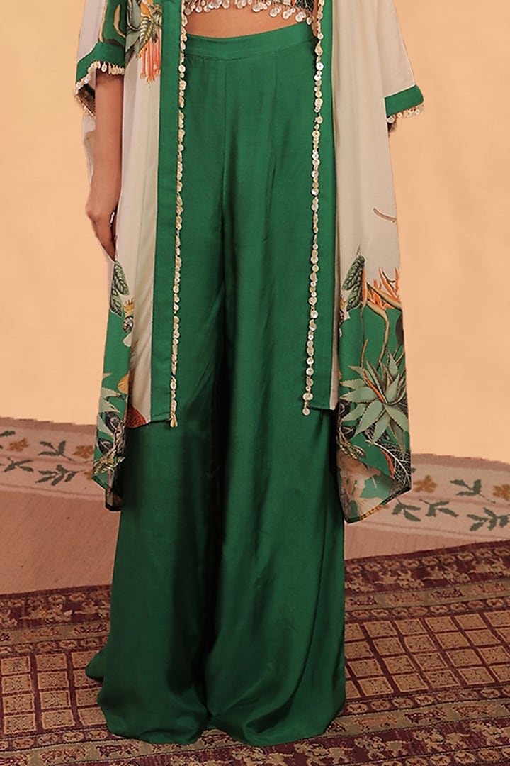 Off-White & Forest Green Muslin Cotton Printed Co-Ord Set by Surkh Syahi at Pernia's Pop Up Shop