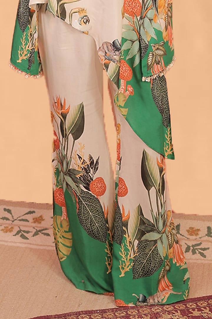Off-White & Forest Green Muslin Cotton Printed Asymmetric Tunic Set by Surkh Syahi at Pernia's Pop Up Shop