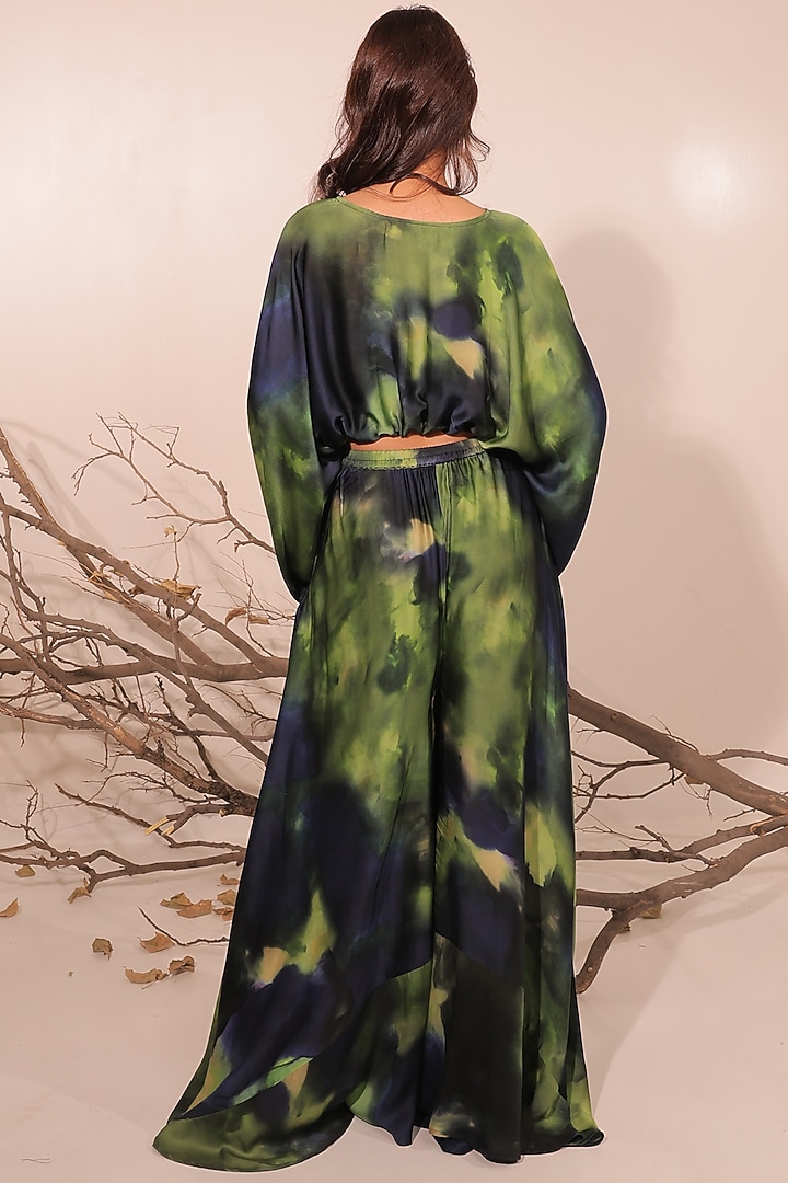 Midnight Blue & Moss Green Russian Cotton Silk Printed Co-Ord Set by Surkh Syahi at Pernia's Pop Up Shop