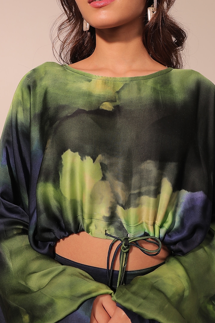 Midnight Blue & Moss Green Russian Cotton Silk Printed Co-Ord Set by Surkh Syahi at Pernia's Pop Up Shop
