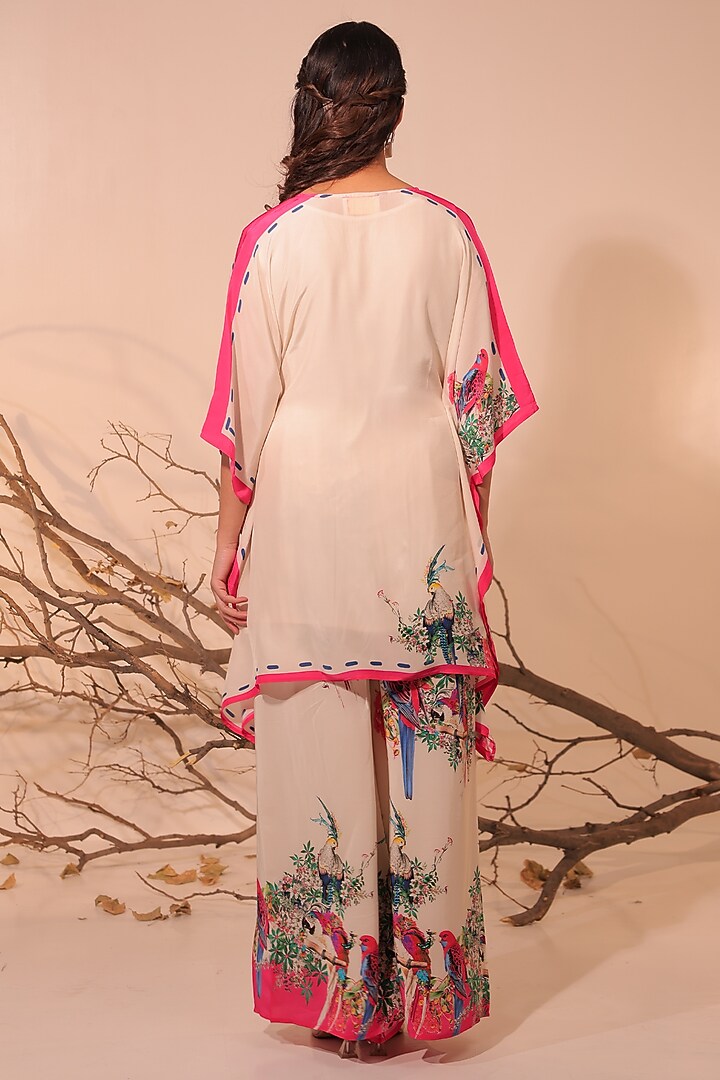 Off-White Crepe Botanical Printed Kaftan Set by Surkh Syahi at Pernia's Pop Up Shop