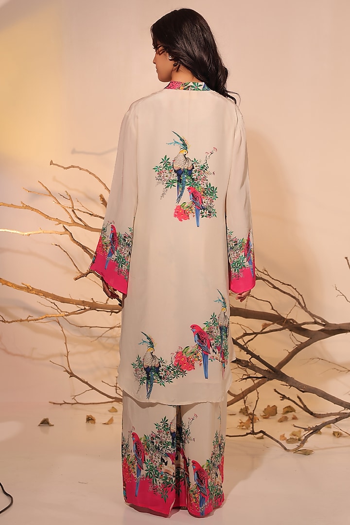 Off-White Crepe Botanical Printed Tunic Set by Surkh Syahi at Pernia's Pop Up Shop