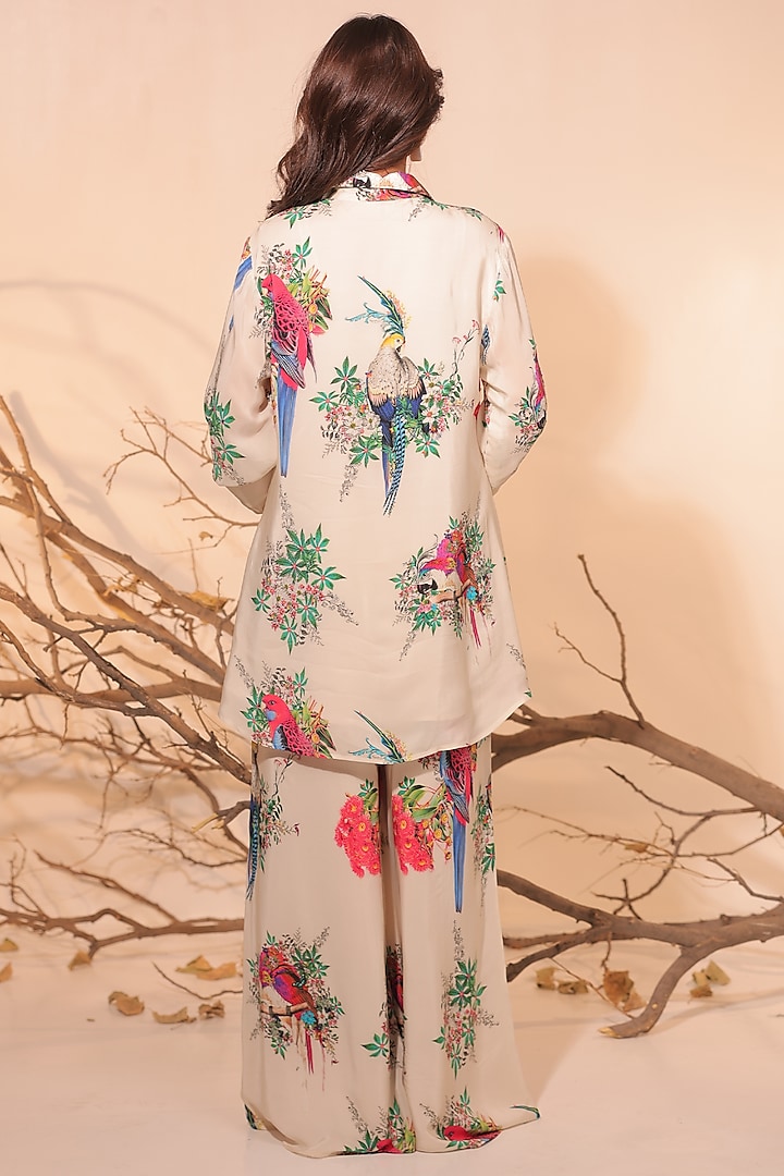Off-White Crepe Botanical Printed Co-Ord Set by Surkh Syahi at Pernia's Pop Up Shop