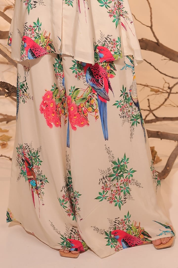 Off-White Crepe Botanical Printed Co-Ord Set by Surkh Syahi at Pernia's Pop Up Shop