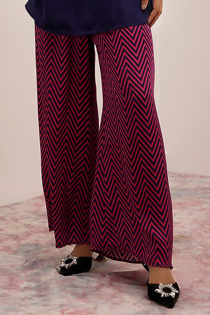 Indigo & Purple Russian Cotton Silk Printed & Embroidered Tunic Set by Surkh Syahi at Pernia's Pop Up Shop