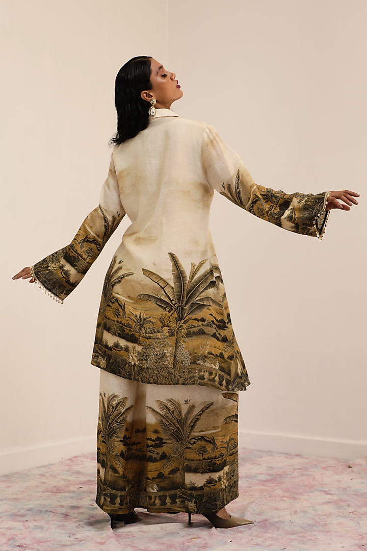 Monochromatic Premium Linen Printed Tunic Set by Surkh Syahi at Pernia's Pop Up Shop