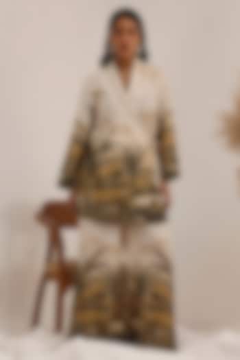 Monochromatic Premium Linen Printed Blazer Set by Surkh Syahi at Pernia's Pop Up Shop