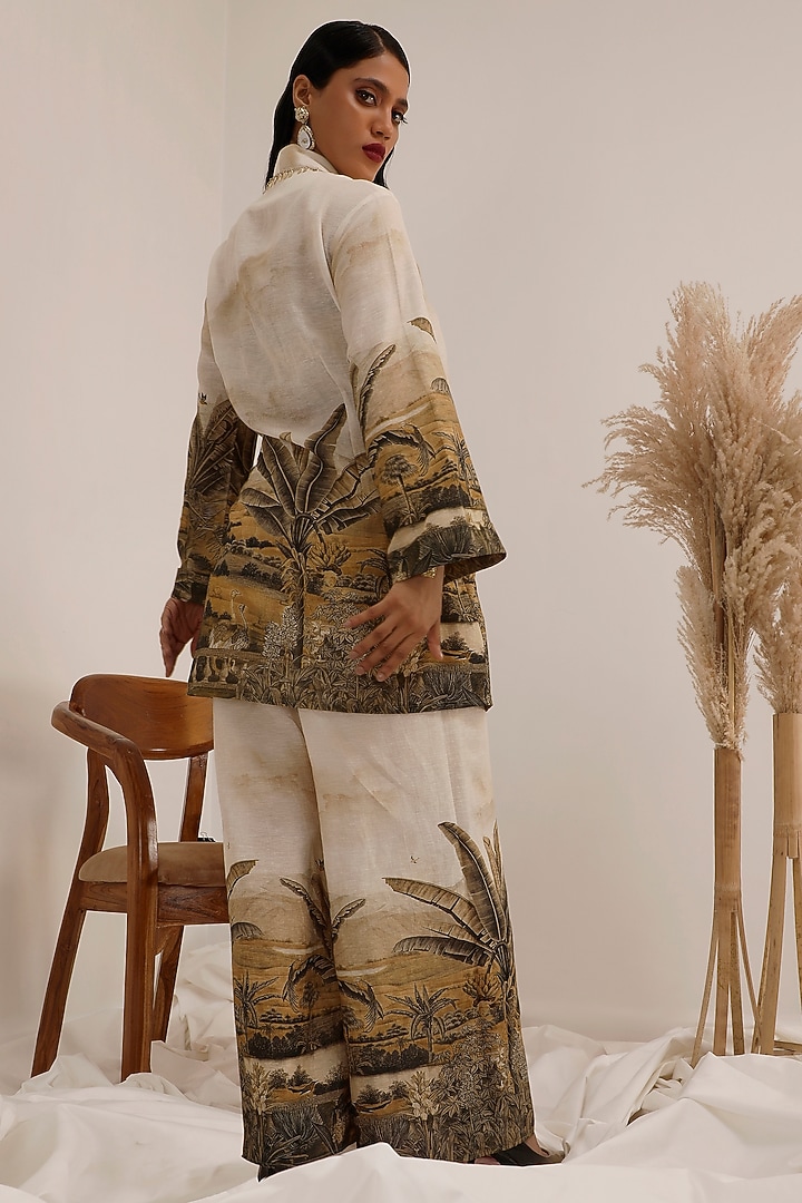 Monochromatic Premium Linen Printed Blazer Set by Surkh Syahi at Pernia's Pop Up Shop