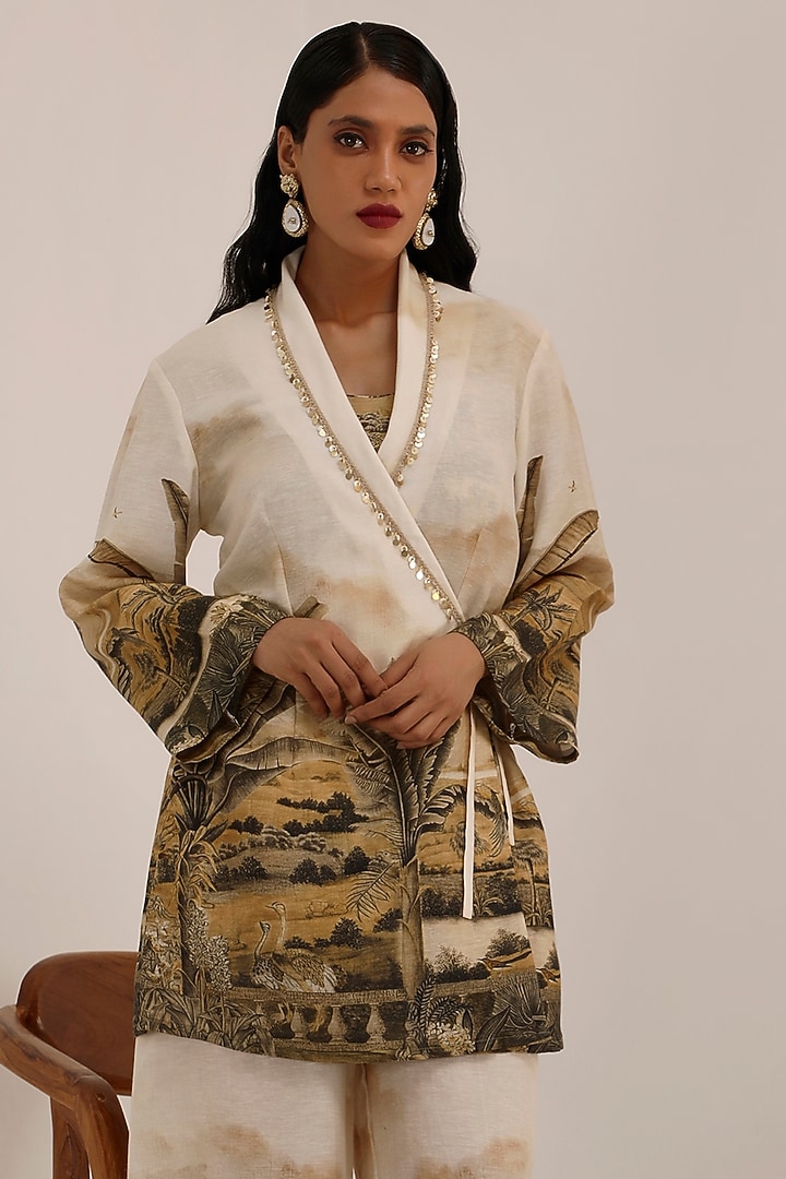 Monochromatic Premium Linen Printed Blazer Set by Surkh Syahi at Pernia's Pop Up Shop