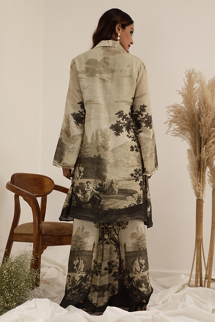 Monochromatic Premium Linen Printed Tunic Set by Surkh Syahi at Pernia's Pop Up Shop