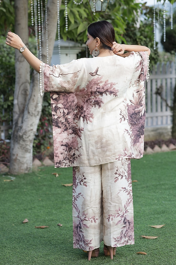 Monochromatic Premium Linen Printed Kaftan Set by Surkh Syahi at Pernia's Pop Up Shop