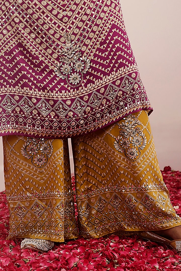 Purple Russian Cotton Silk Digital Printed A-Line Kurta Set by Surkh Syahi at Pernia's Pop Up Shop