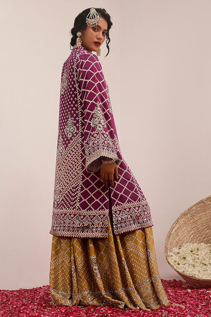 Purple Russian Cotton Silk Digital Printed A-Line Kurta Set by Surkh Syahi at Pernia's Pop Up Shop