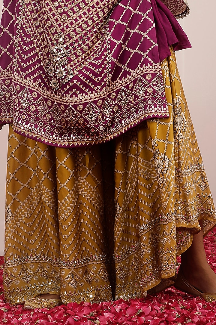 Purple Russian Cotton Silk Digital Printed A-Line Kurta Set by Surkh Syahi at Pernia's Pop Up Shop