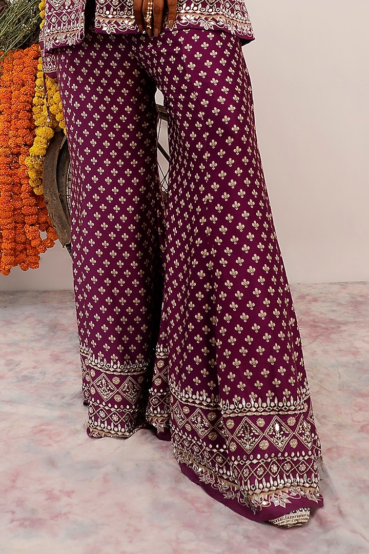Purple Russian Cotton Silk Digital Printed Blazer Set by Surkh Syahi at Pernia's Pop Up Shop