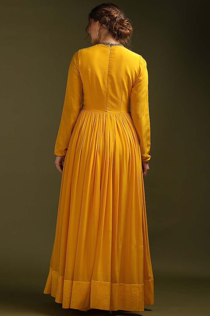 Mustard Crepe Zardosi Embroidered Cocktail Dress by Suti Dhaaga at Pernia's Pop Up Shop