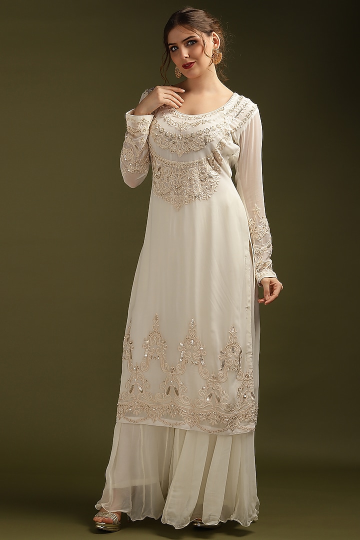 Off-White Georgette Party Wear Sharara Set by Suti Dhaaga at Pernia's Pop Up Shop