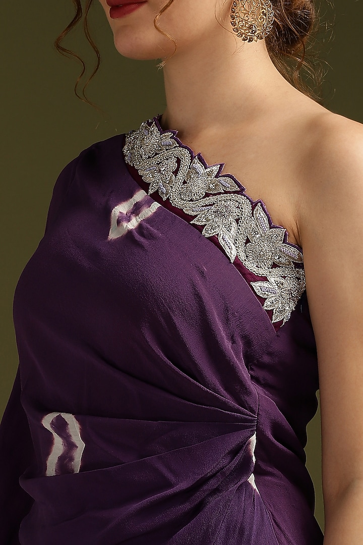 Purple Crepe Embroidered & Printed Kaftan Set by Suti Dhaaga at Pernia's Pop Up Shop