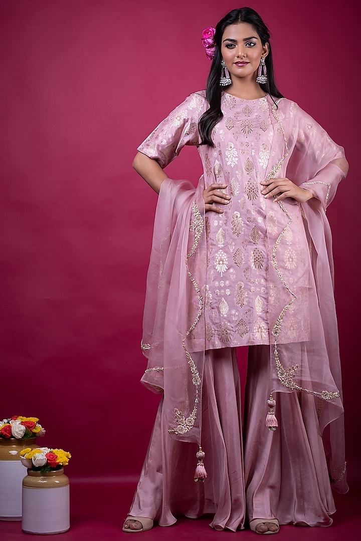 Candy Pink Embroidered Gharara Set by Suti Dhaaga