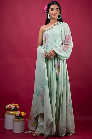 Glass Blue Hand Painted Dress by Suti Dhaaga